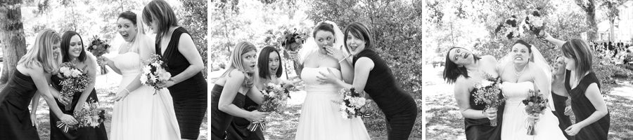 Bridesmaids having fun photo black and white