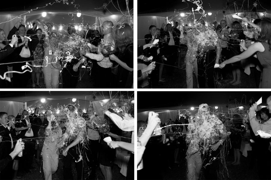 Wedding exit with silly string