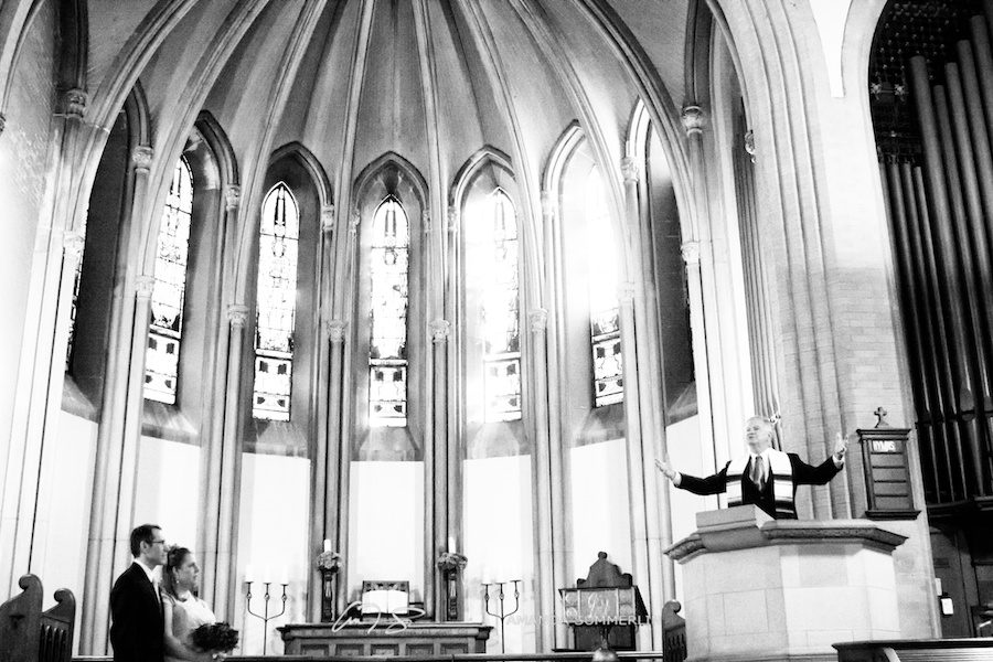 black and white photo of wedding ceremony