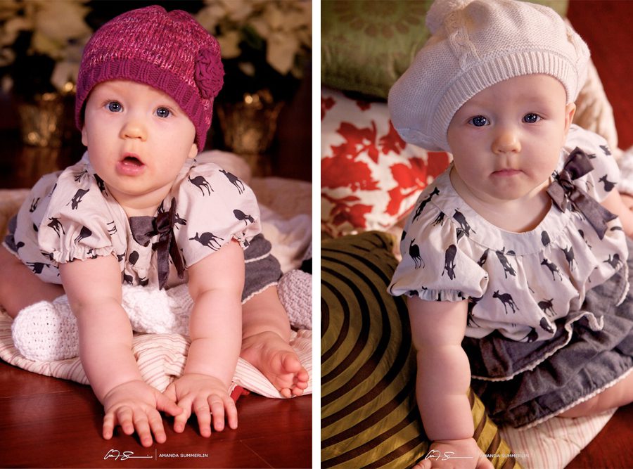 Nine month twin baby portrait
