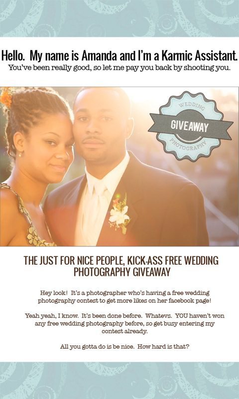 The just for nice people, kick-ass, free wedding photography giveaway post.