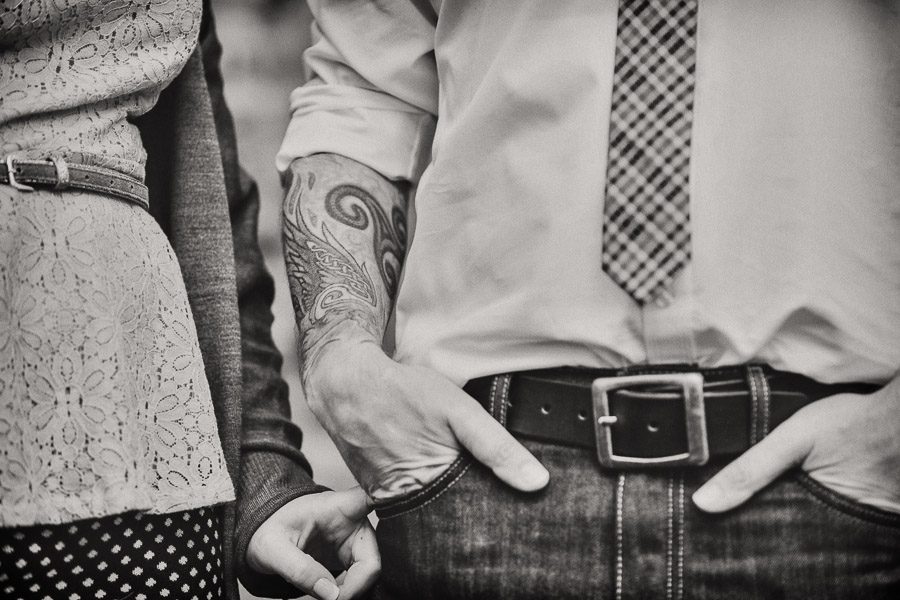 detail photograph of sleeve tattoo at engagement session in atlanta