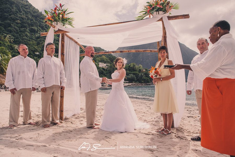 sugar beach wedding ceremony with petit piton view