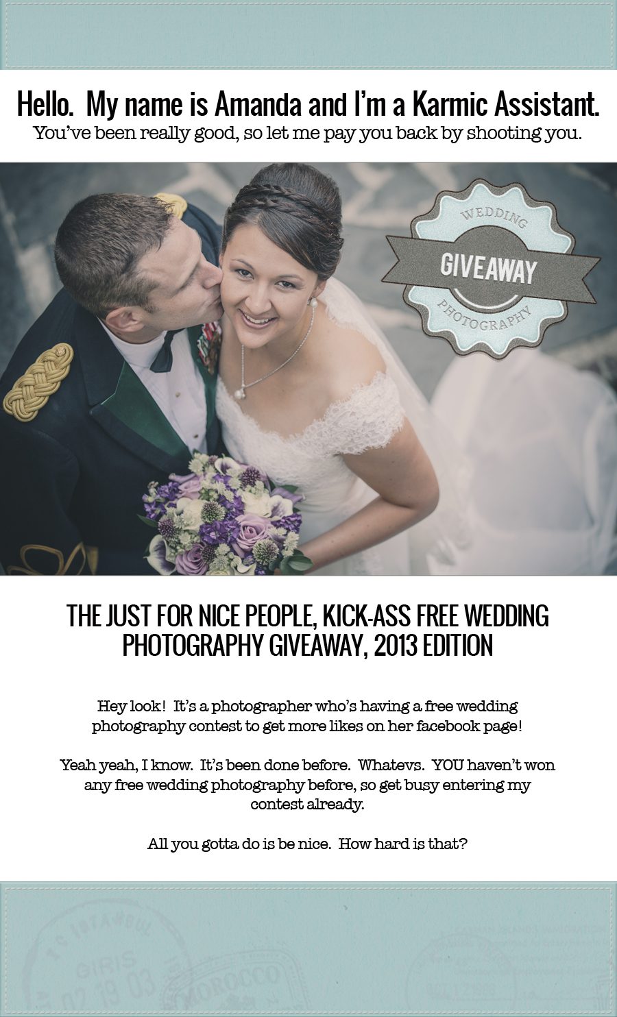 Win free wedding photography in the 2013 Nice People Free Wedding Photography Giveaway