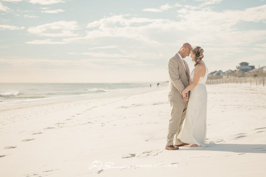 portrait of bride and groom on beach