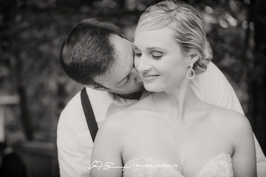 black and white picture of bride and groom