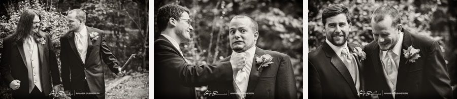 black and white photos of groomsmen playing
