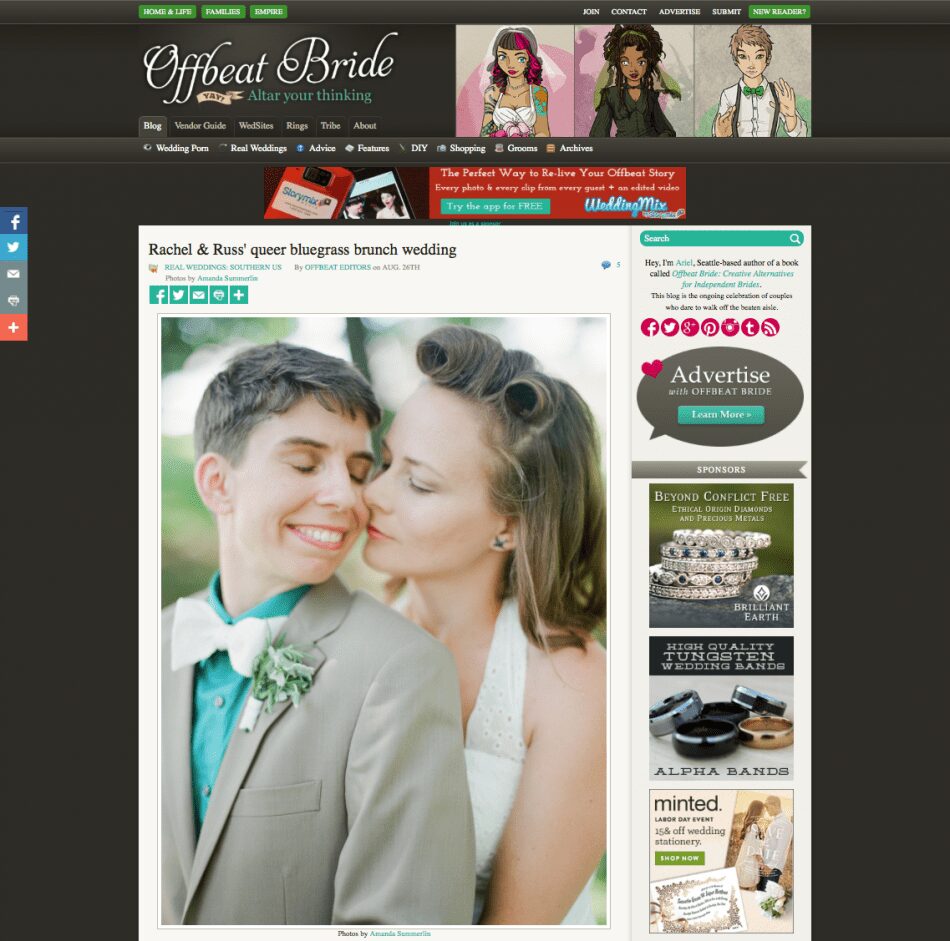 Rachel and Russell on Offbeat Bride