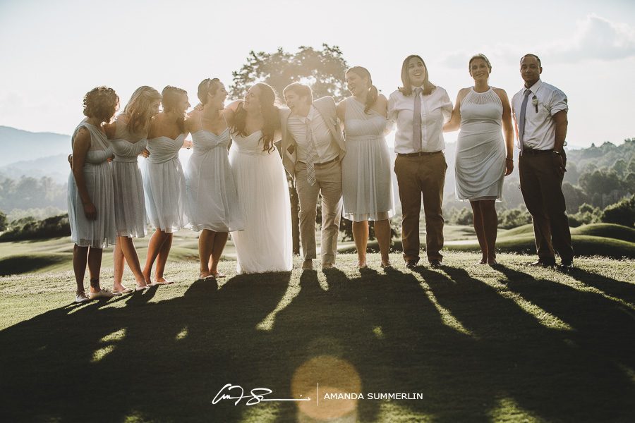 Lesbian couple with wedding party at Brasstown Valley Resort