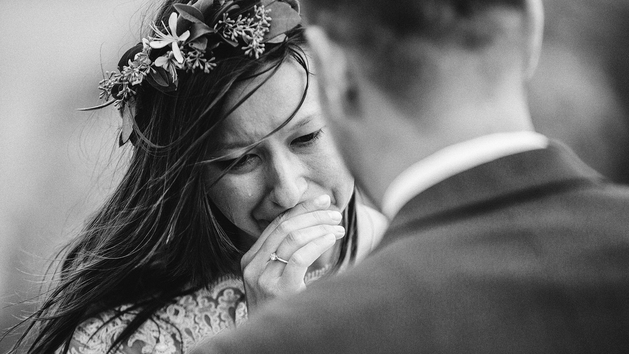 A bride is moved to tears by her partners wedding vows.